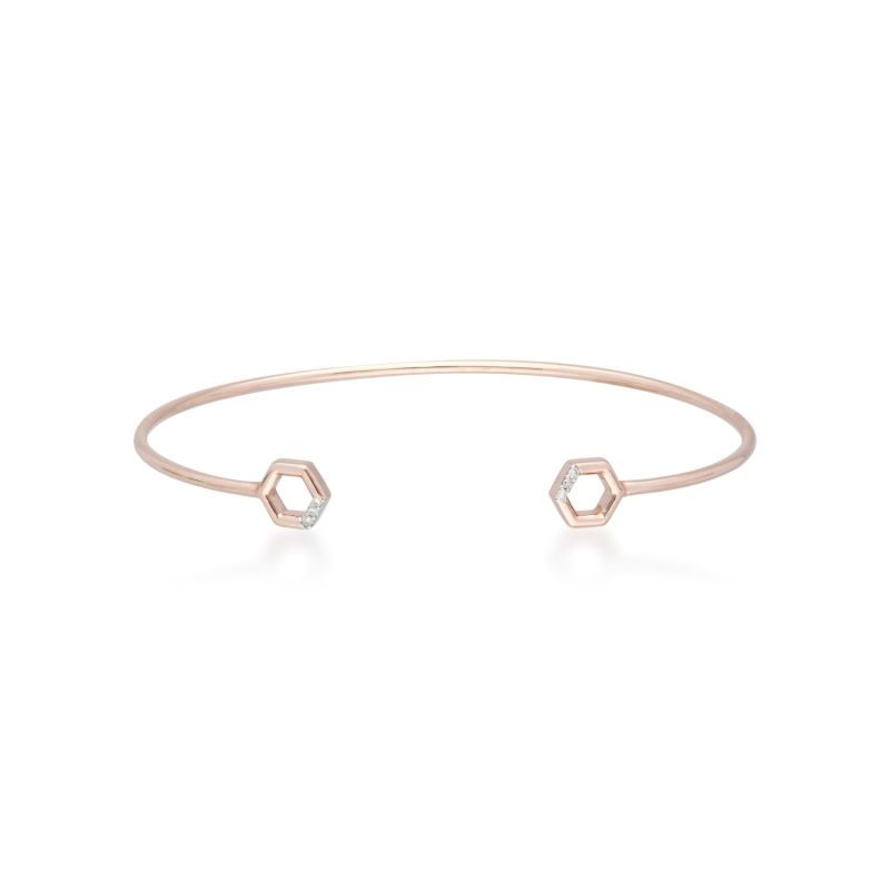 Diamond Pavé Hexagon Open Bangle In Rose Gold image