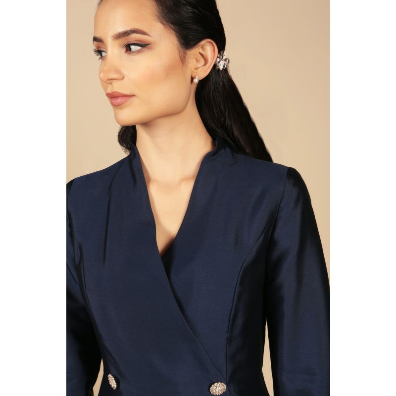 'Astor 100 Wool & Silk Dress Coat In Navy Santinni Wolf & Badger