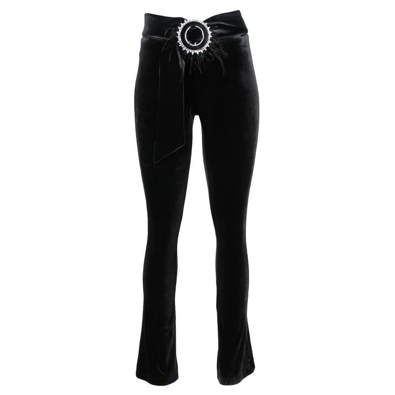 Black Velvet Wide-leg Trousers with Belt image