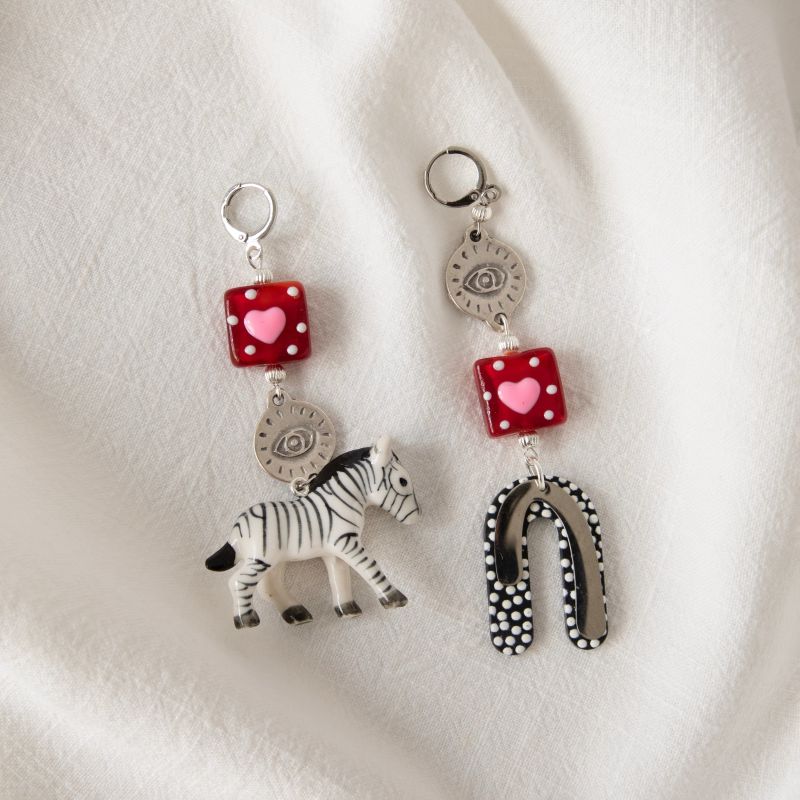 Zebra In Love Silver Earrings image