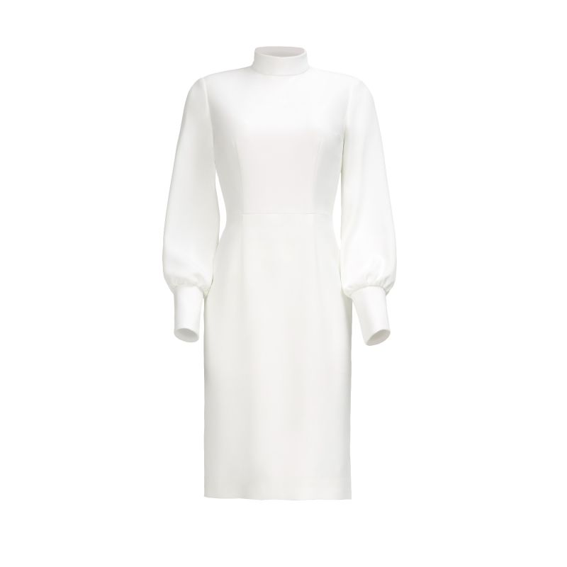 Emira White High Neck Long Sleeve Crepe Midi Dress image
