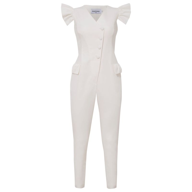 Ruffled Sleeve Tailored Jumpsuit - White image