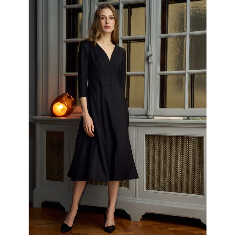 Zenith Fit And Flare Midi Dress In Black image