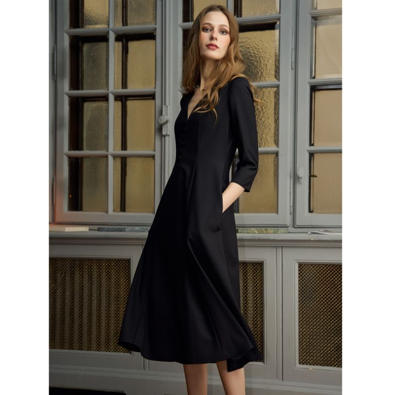 Zenith Fit And Flare Midi Dress In Black image