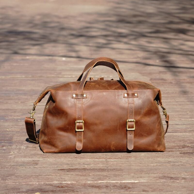 Large Genuine Leather Holdall - Light Brown image