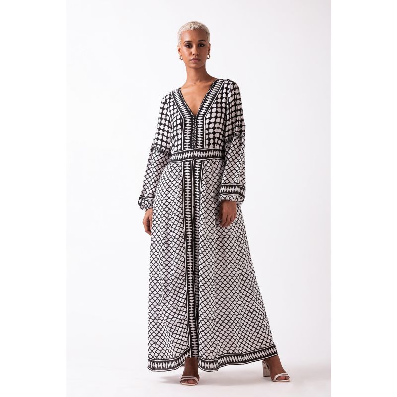 Zephyr - Black & White Full Sleeve Button Down Maxi Dress image