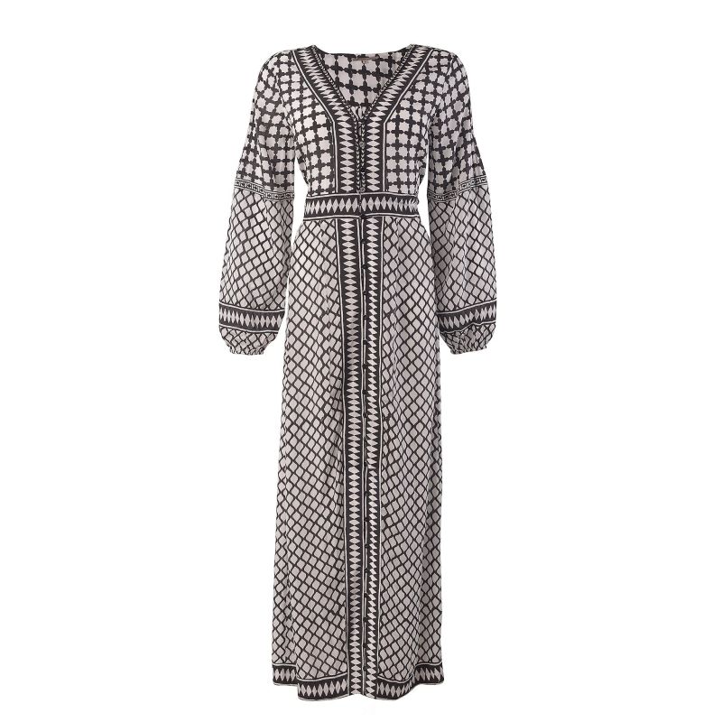 Zephyr - Black & White Full Sleeve Button Down Maxi Dress image