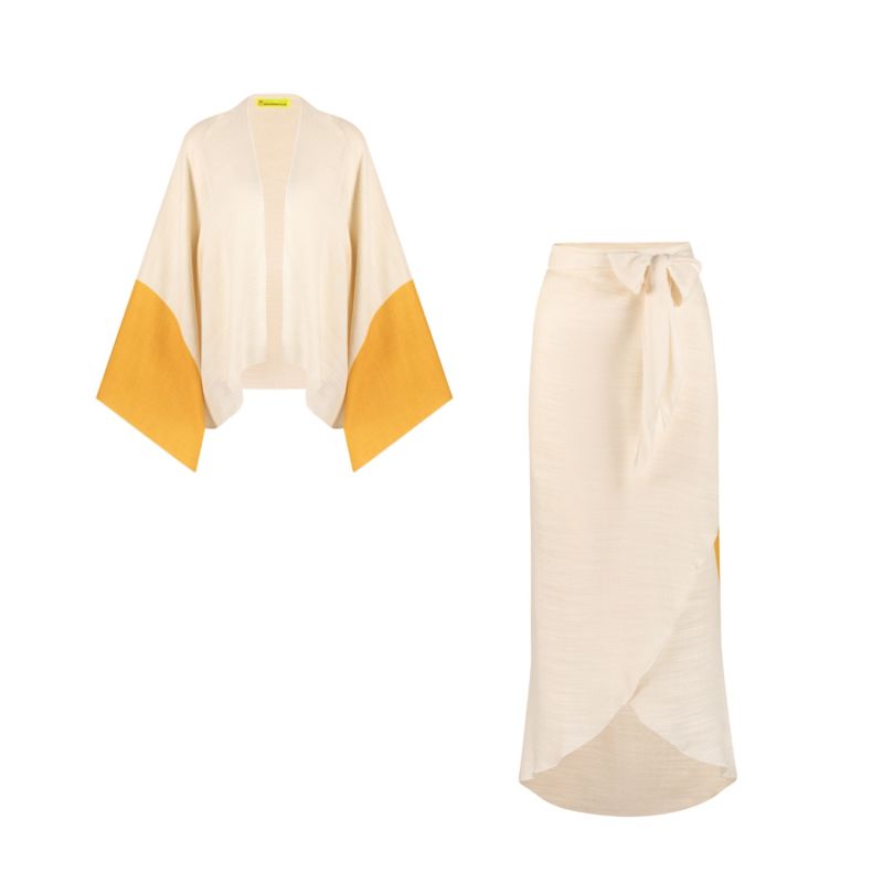 Kimono Top Wrap Skirt - Beige image