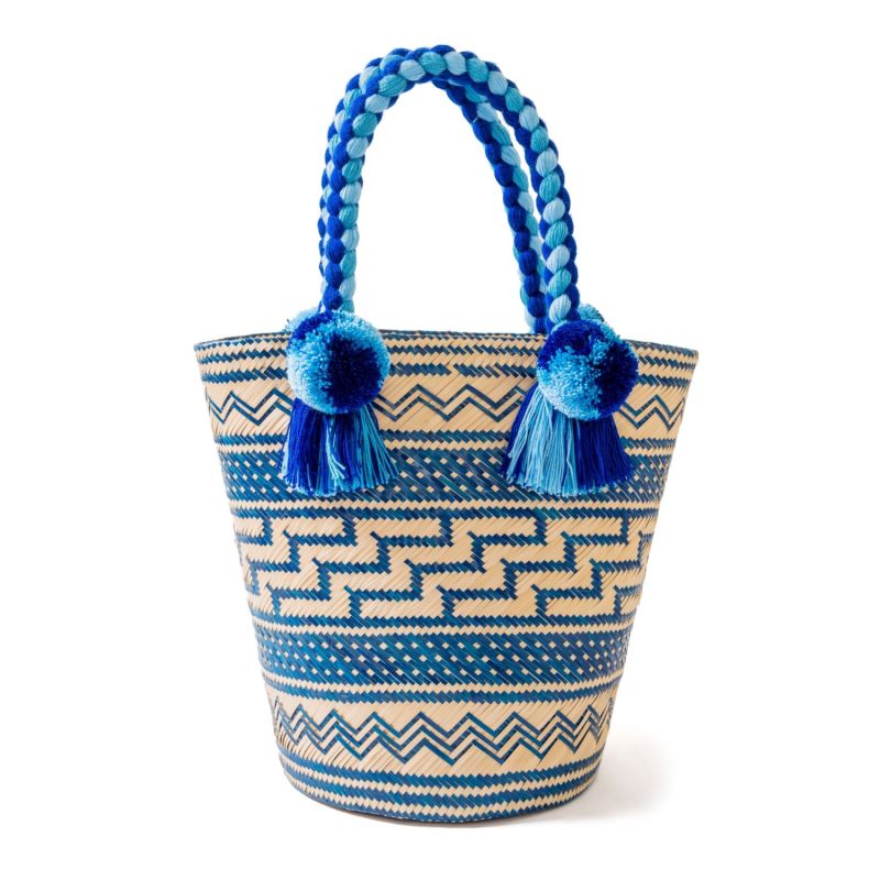 Premium Blue Woven Straw Basket Bag image