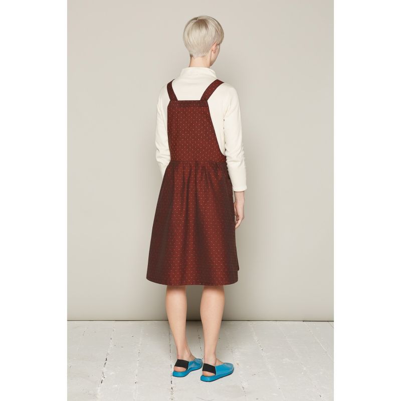 Apron Style Candy Dress Burgundy Dots Organic Cotton image