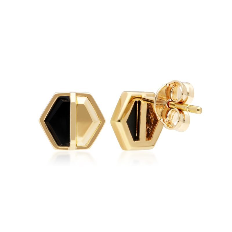 Micro Statement Onyx Earrings In Yellow Gold Plated Silver image