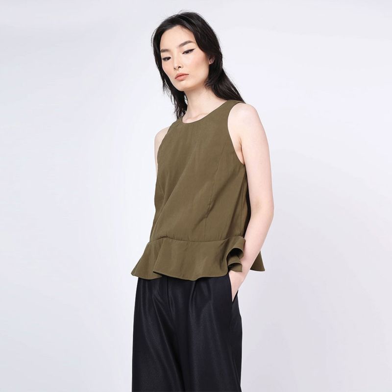 Valencia Cupro Blend Side Drape Top In Camper image