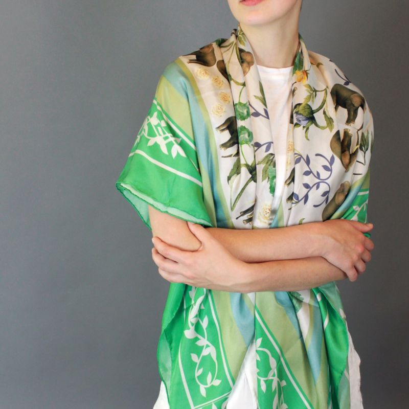 Silk Scarf In Green With Rainforest Story image