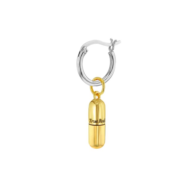 18Kt Gold Plated Mini Pill Charm On Sterling Silver Hoop image