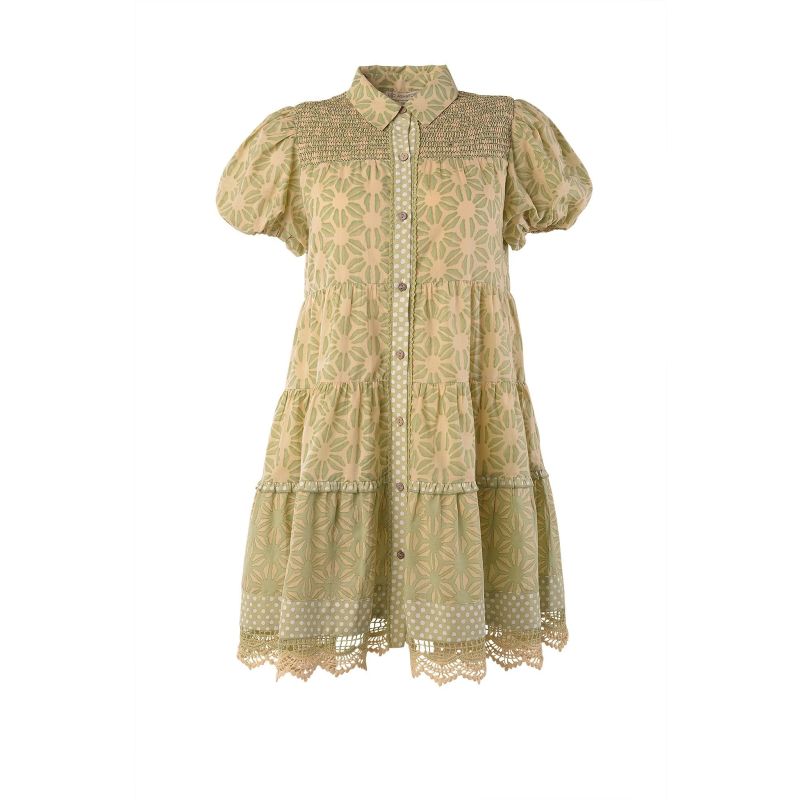 Zinnia - Beige Mini Shirt Dress With Puff Sleeve image