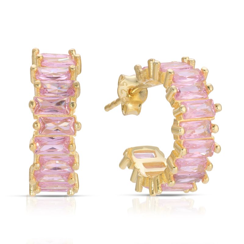 Mini Baguette Hoop Earring  - Pink image