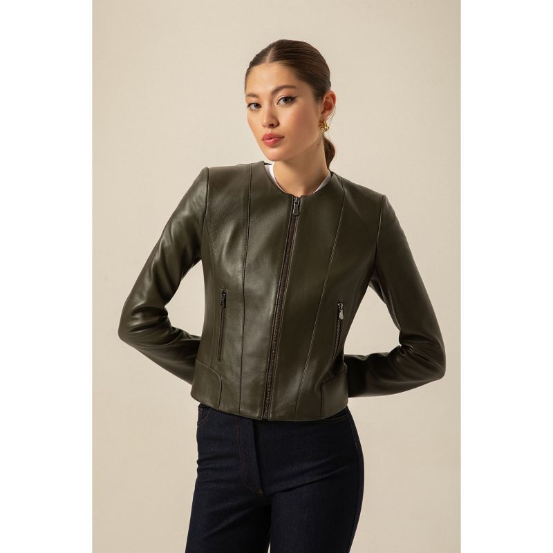 Khaki leather jacket best sale