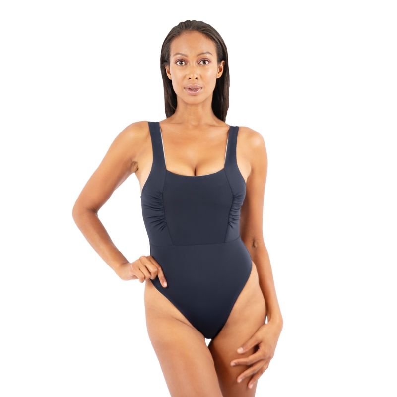 Saint Tropez Ruffled One-Piece Swimsuit In Dark Blue Pebble image