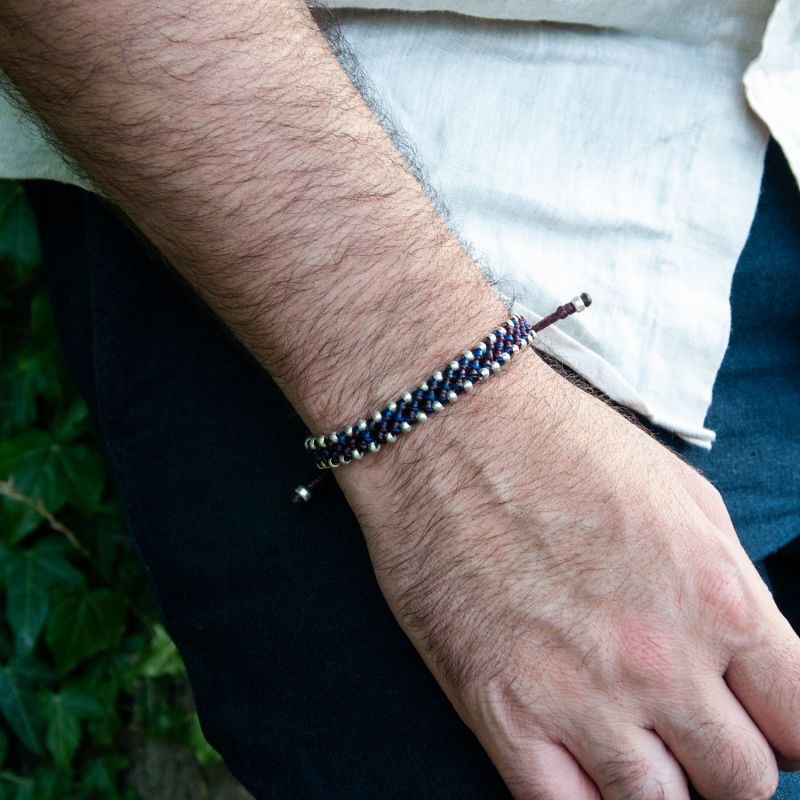 Mens Nautical Rope Bracelet In Wine Red And Blue - Multicolour image