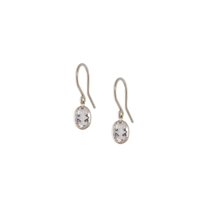 Single Stone Bezel Set White Topaz Earrings In 14 Karat White Gold image