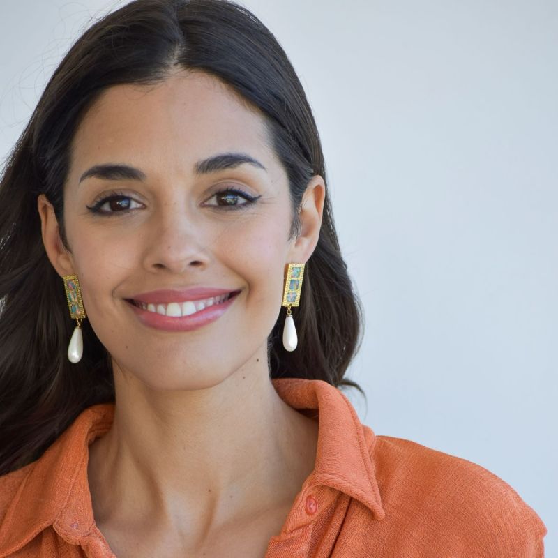 Sunseeker Gold Opal Statement Earrings With Teardrop Pearls image