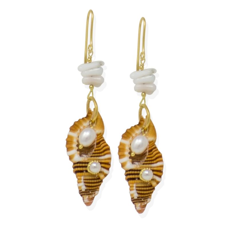 Coral & Pearl Earrings With Triton Shell image