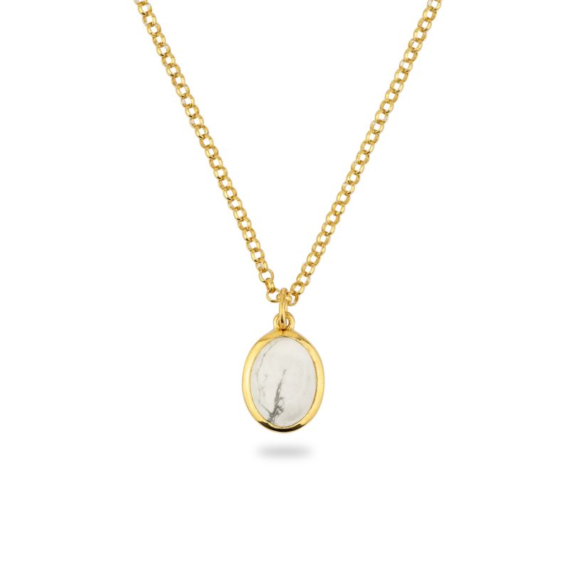 Gold Jamestown White Howlite Oval Stone Necklace & Pendant image