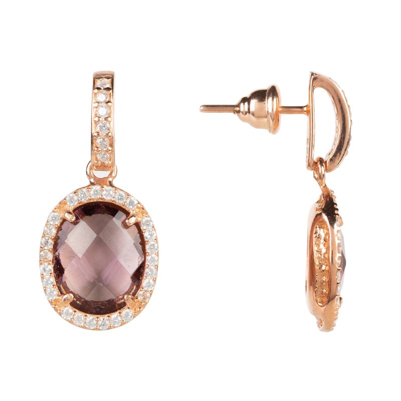 Beatrice Oval Gemstone Drop Earrings Rose Gold Amethyst Hydro image