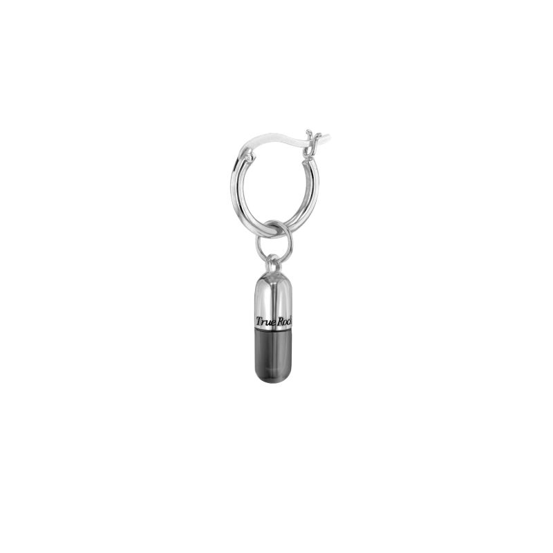 Gun Metal Grey Sterling Silver Mini Pill Charm On Gun Metal Hoop Earring image