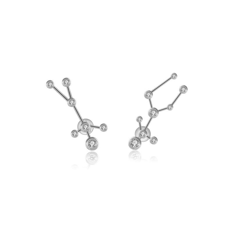 Gemini Zodiac Constellation Earing 18K White Gold & Diamond image