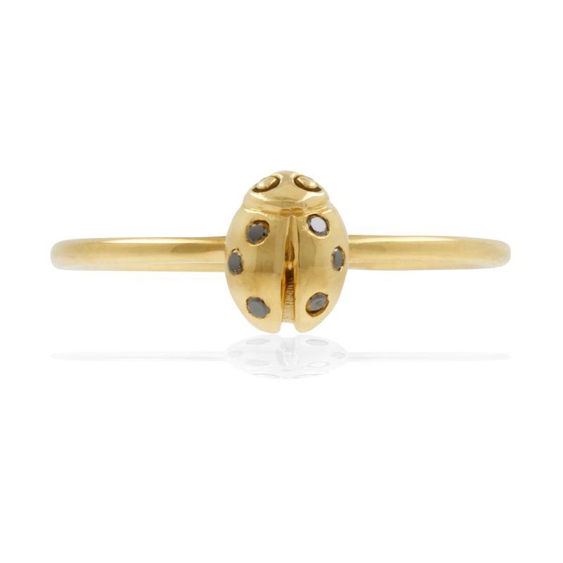 Ladybird Black Diamond Ring -Gold - Wings Closed image