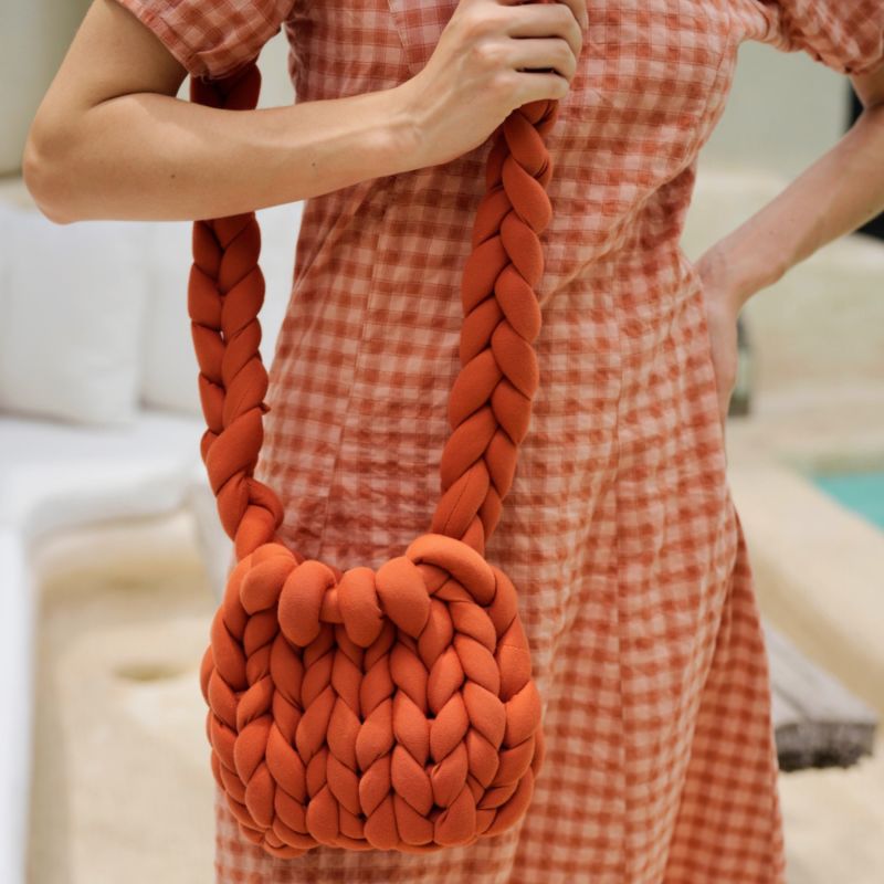 Zoey Cable Knit Shoulder Bag In Terracotta image