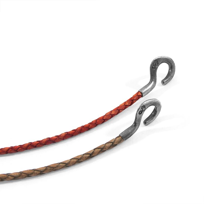 Amber Red Charles Silver & Braided Leather Skinny Bracelet image