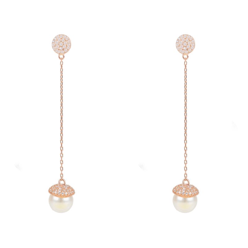 Pearl Long Drop Earrings Rosegold image