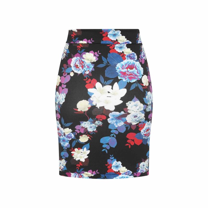 Black Floral Jersey Skirt image