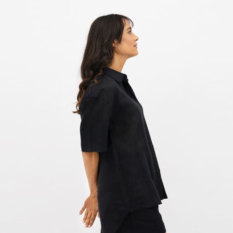 Seville Linen Short Sleeves Shirt In Licorice Black image