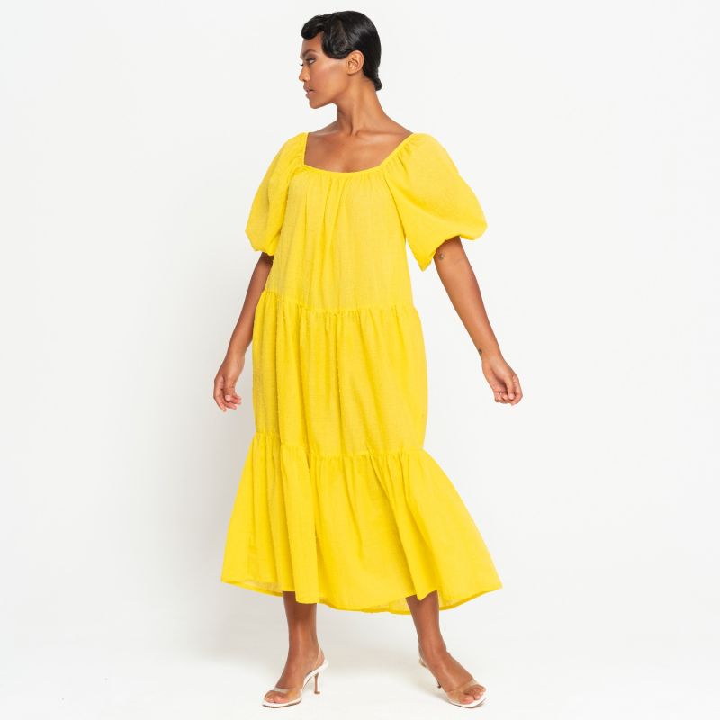 Rosemary Dotted Cotton Dress In Sunflower Yellow image