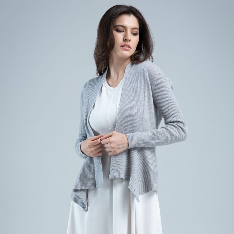 Cashmere Grey Peplum Cardigan Voya Wolf Badger