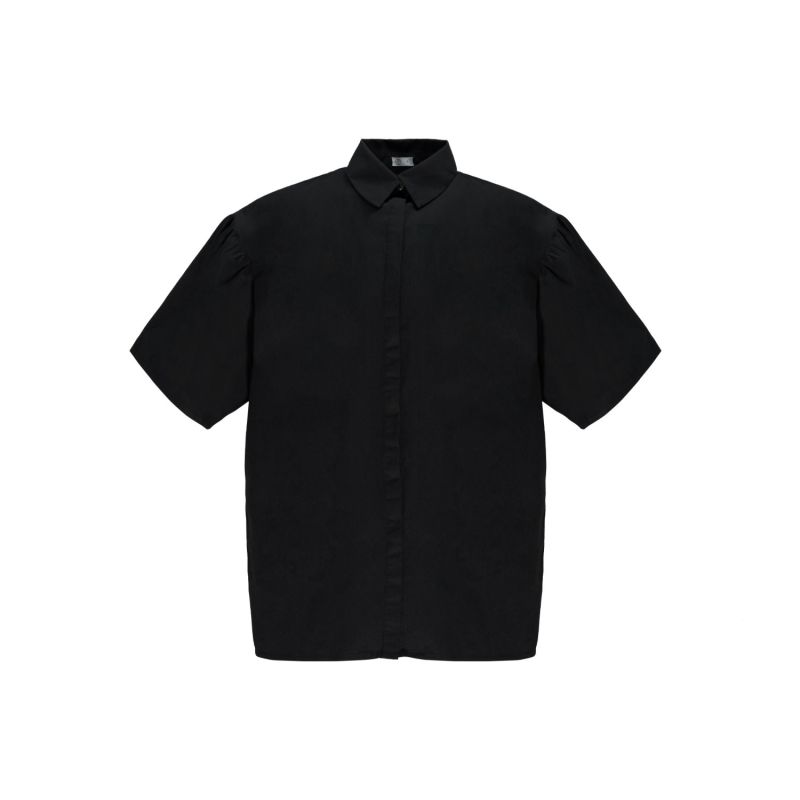 Vienna Organic Cotton Poplin Short Sleeves Shirt In Eclipse Black image