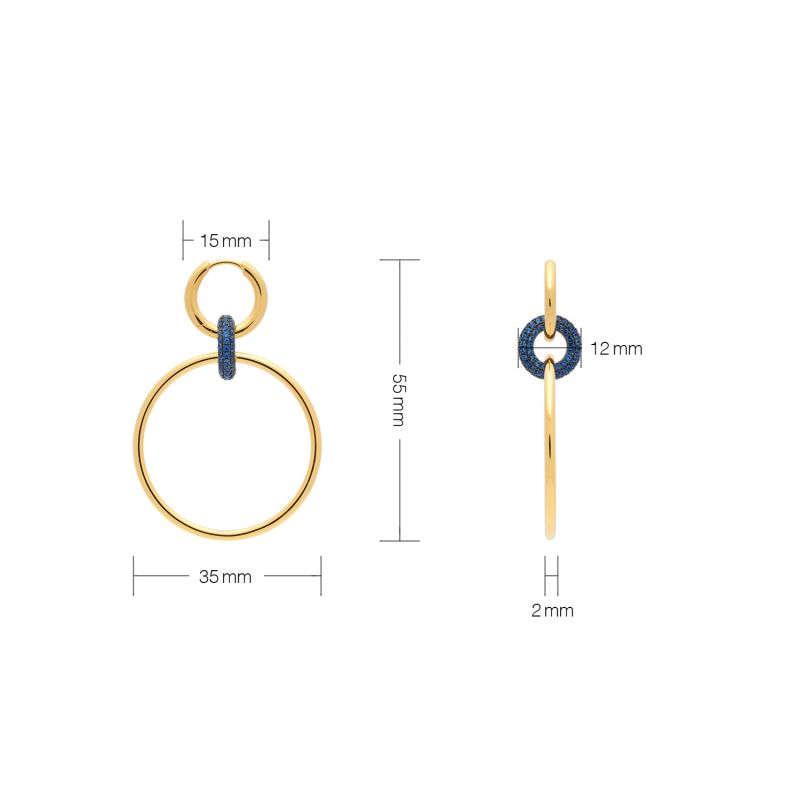 Large Hoop Link Dangle Earrings With Colored Micro-Pave CZ Charm - Gold, Blue Charm image