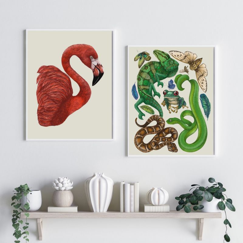 Antique Reptiles & Amphibians - Cream Fine Art Print A5 image