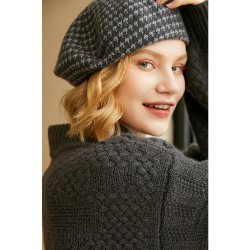 Mixed Pattern Cashmere Beret - Grey image