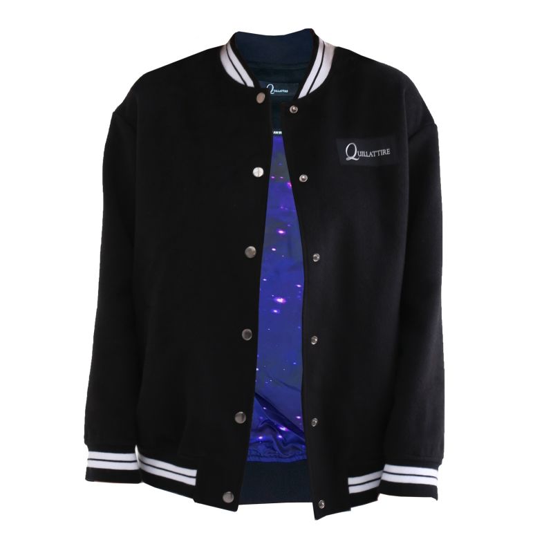 Unisex Black Wool Spaceman Embroidered Bomber Jacket image