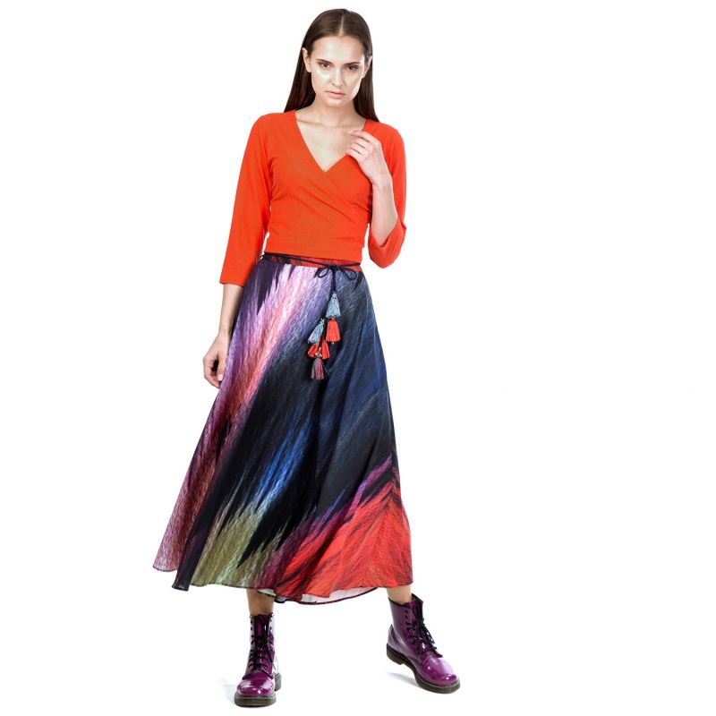 Colorful Abstract Digital Print Skirt With Cord Belt image