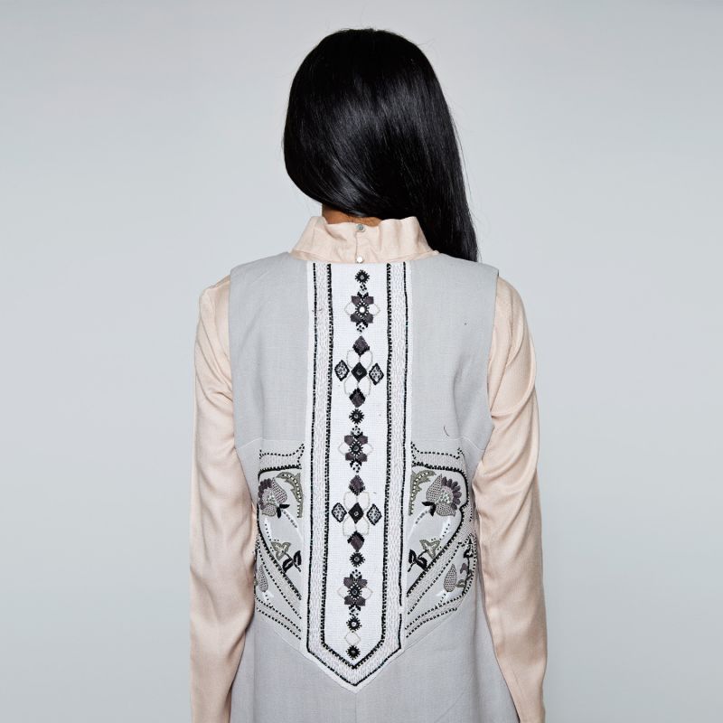 The Hand-Embroidred Aava Vest In Grey image