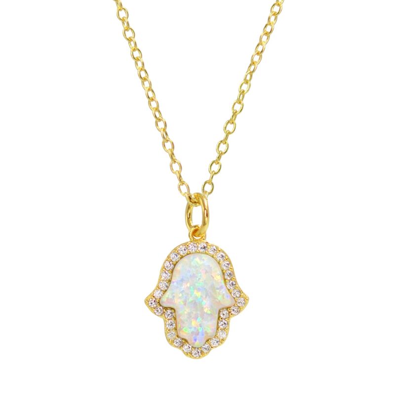 Opal Hamsa Hand Necklace In White Opal image