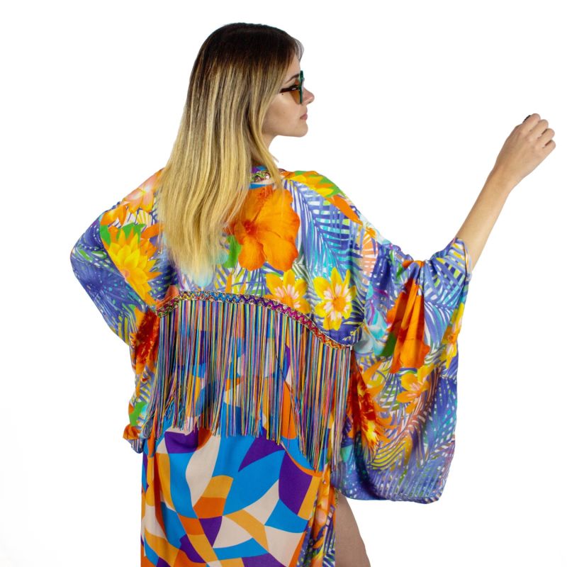 Viscose Kimono With Embroidery & Fringe Details image