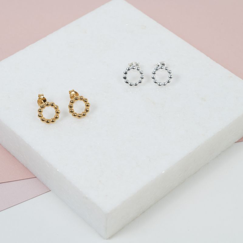 Abla Yellow Gold Beaded Circle Stud Earrings image