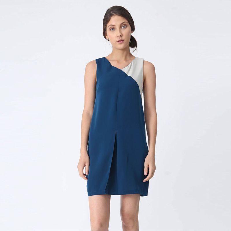 Vea Contrast Colour Panel Dress In Royal Turquoise image