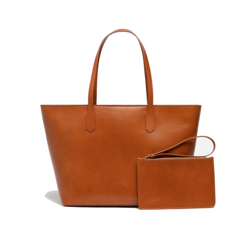 Manila All Purpose Carryall Leather Tote Bag In Camel Brown Silver